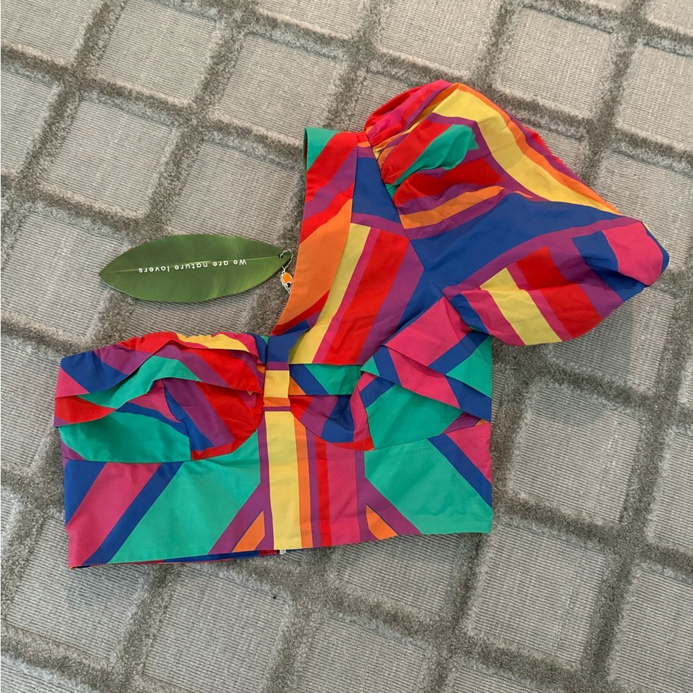 Farm Rio one shoulder Colorful Geometric Crop Top